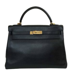 Hermes Kelly Retourne 32 Black Ardennes Leather Gold Hardware