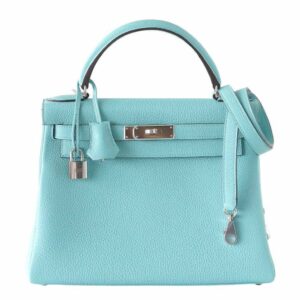 Hermes Kelly 28 Blue Atoll Togo Leather Palladium Hardware
