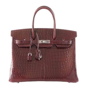 Hermes Birkin 35 Bordeaux Porosus Crocodile Palladium Hardware