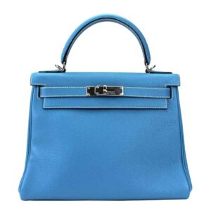 Hermes Kelly 28 Blue Jean Togo Leather Palladium Hardware