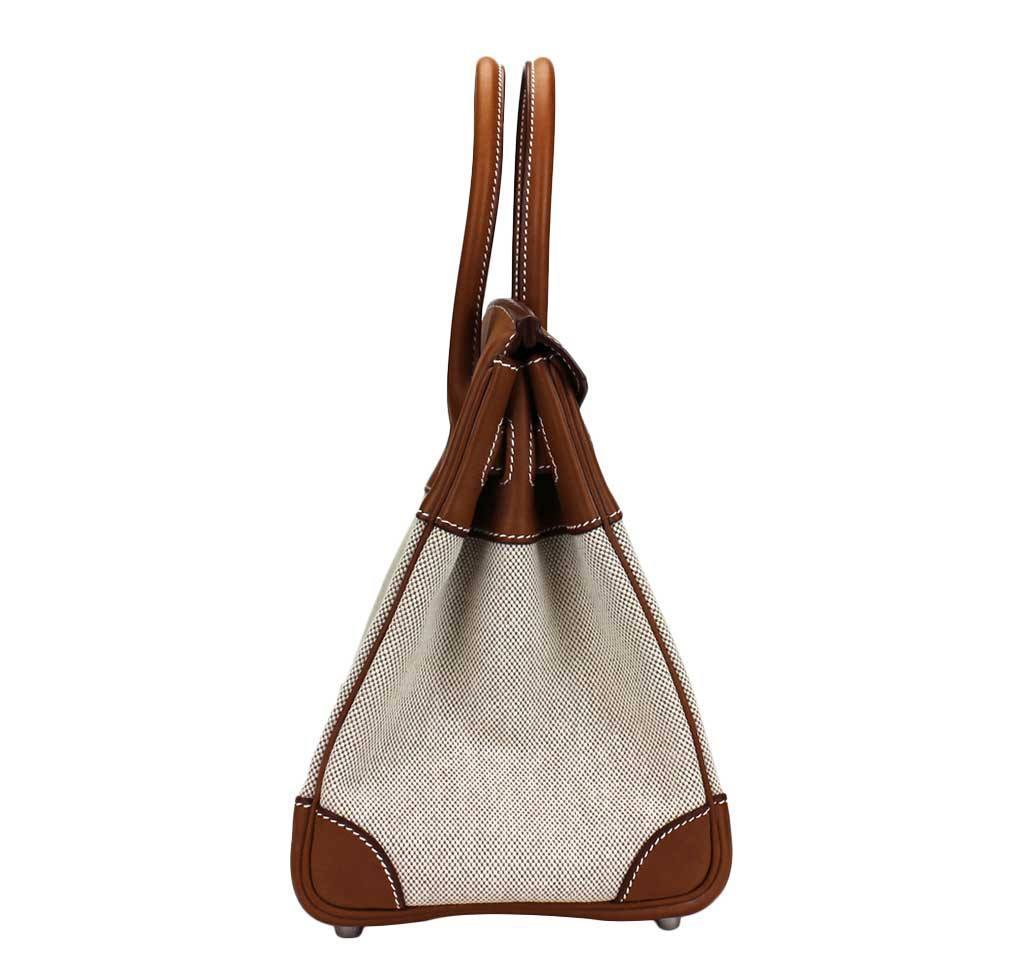 Hermes Birkin 30 Toile Natural Barenia Leather Palladium Hardware Limited Edition - Image 3