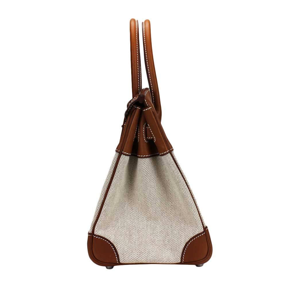 Hermes Birkin 30 Toile Natural Barenia Leather Palladium Hardware Limited Edition - Image 4