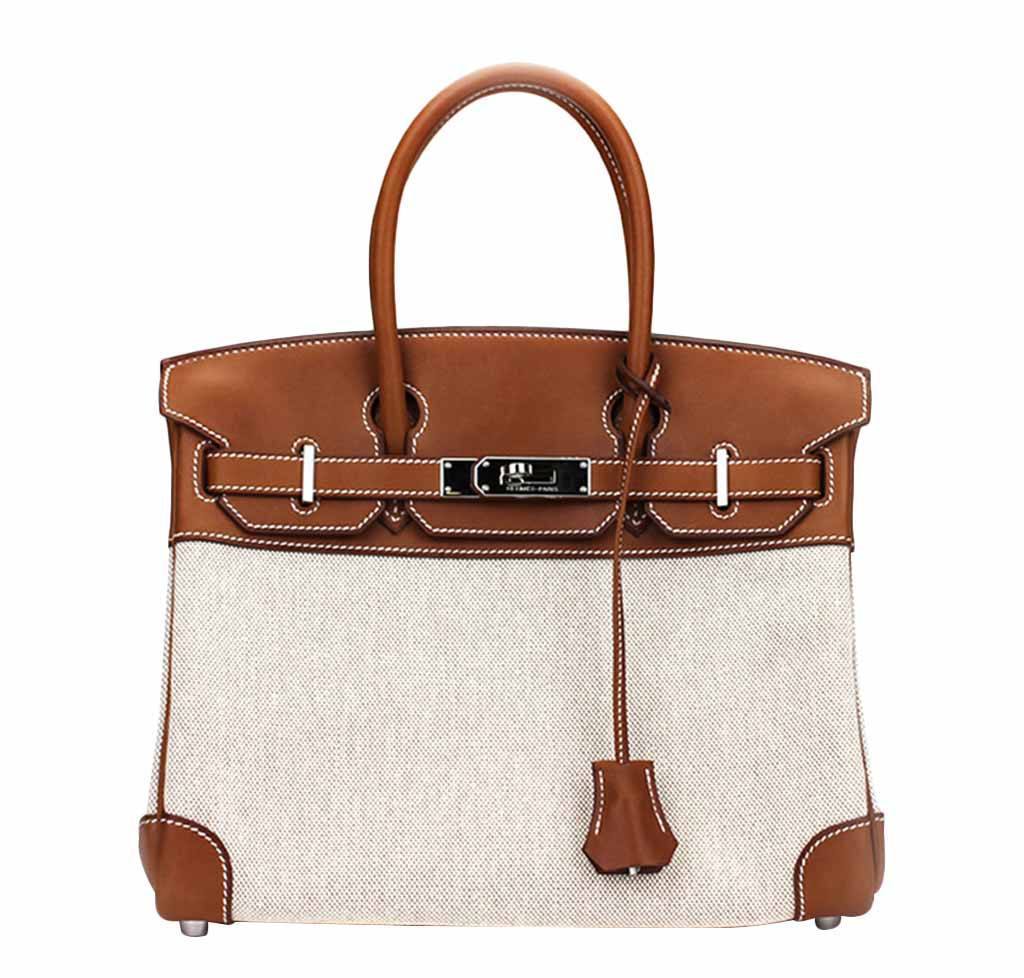 Hermes Birkin 30 Toile Natural Barenia Leather Palladium Hardware Limited Edition