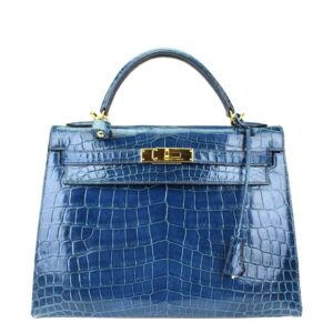 Hermes Kelly 32 Blue Roi Niloticus Crocodile Gold Hardware