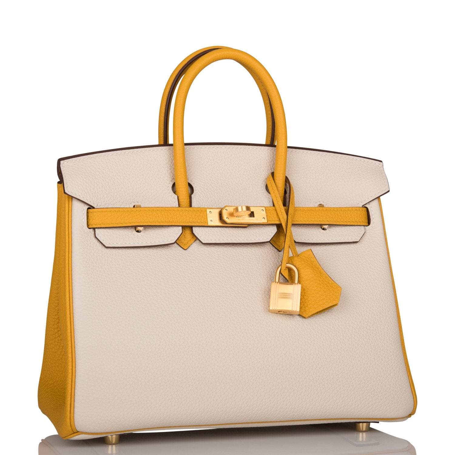 Hermes Horseshoe Stamp (HSS) Bi-Color Craie and Jaune Ambre Togo Birkin 25cm Brushed Gold Hardware - Image 2