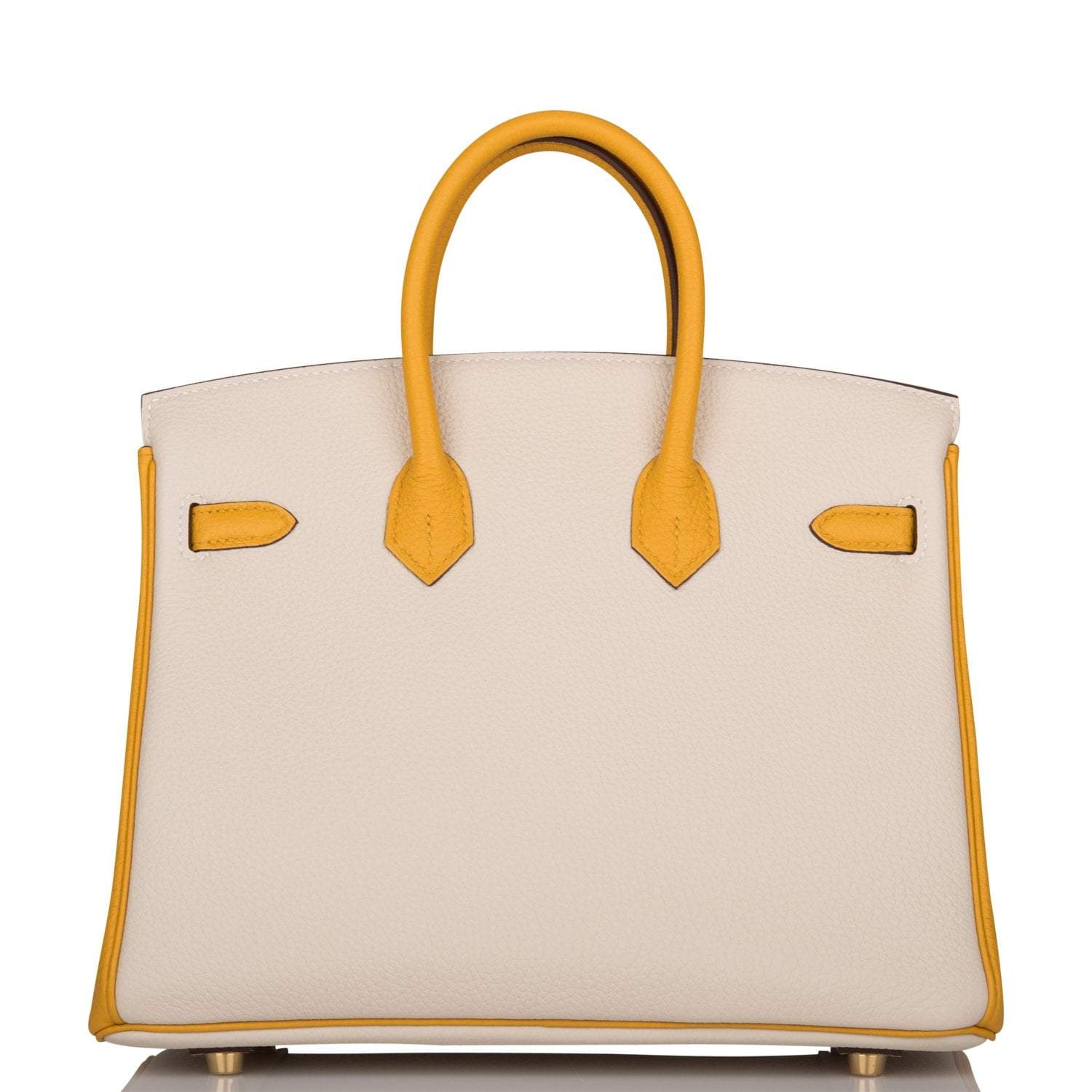 Hermes Horseshoe Stamp (HSS) Bi-Color Craie and Jaune Ambre Togo Birkin 25cm Brushed Gold Hardware - Image 4