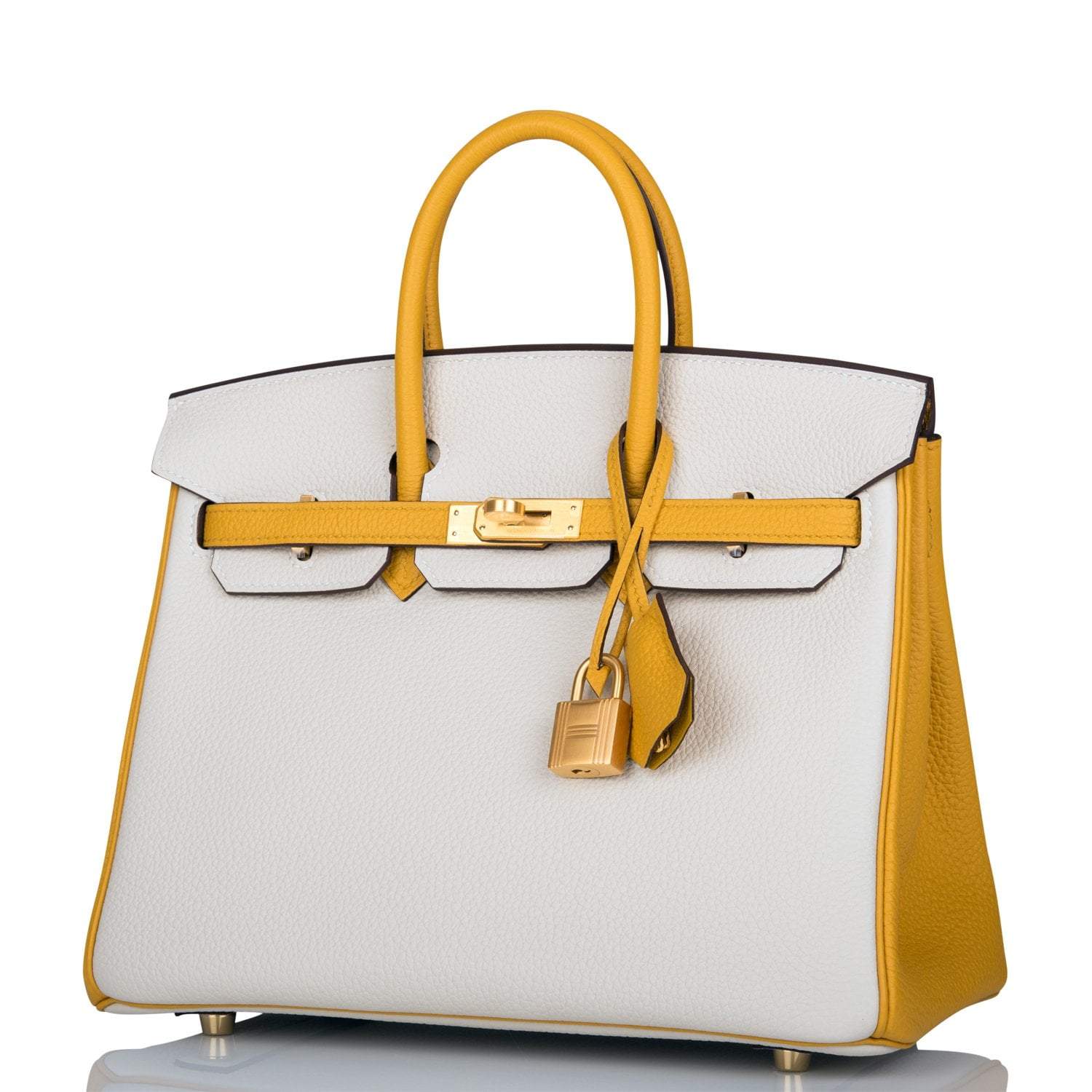 Hermes Horseshoe Stamp (HSS) Bi-Color Craie and Jaune Ambre Togo Birkin 25cm Brushed Gold Hardware - Image 5