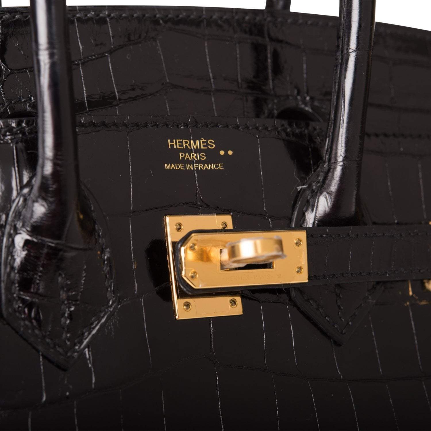Hermes Black Shiny Niloticus Crocodile Birkin 25cm Gold Hardware - Image 7