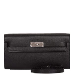 Hermes Black Chevre Kelly Wallet To Go Palladium Hardware