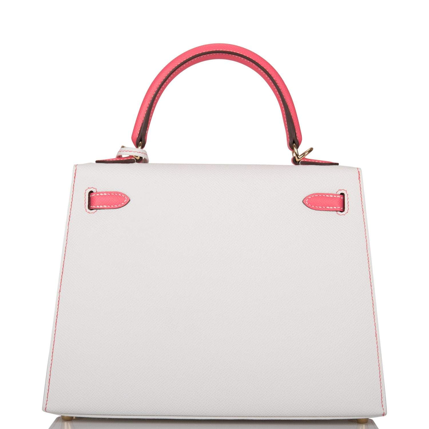 Hermes Horseshoe Stamp (HSS) Bi-Color White and Rose Azalee Epsom Sellier Kelly 25cm Permabrass Hardware - Image 4