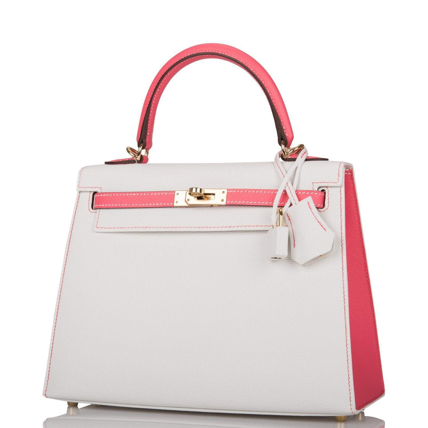 Hermes Horseshoe Stamp (HSS) Bi-Color White and Rose Azalee Epsom Sellier Kelly 25cm Permabrass Hardware - Image 5