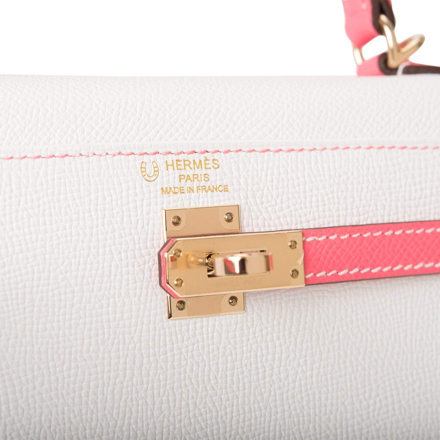 Hermes Horseshoe Stamp (HSS) Bi-Color White and Rose Azalee Epsom Sellier Kelly 25cm Permabrass Hardware - Image 7