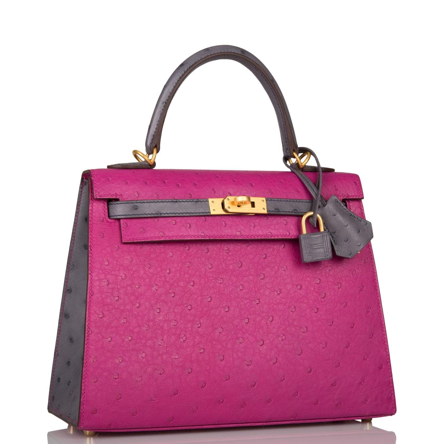 Hermes Horseshoe Stamp HSS Bi-Color Rose Pourpre Gris Agate Ostrich Sellier Kelly 25cm Brushed Gold Hardware - Image 2