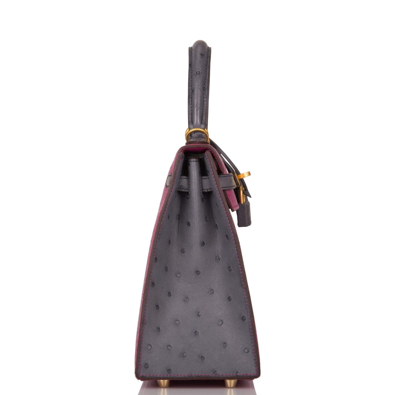 Hermes Horseshoe Stamp HSS Bi-Color Rose Pourpre Gris Agate Ostrich Sellier Kelly 25cm Brushed Gold Hardware - Image 3