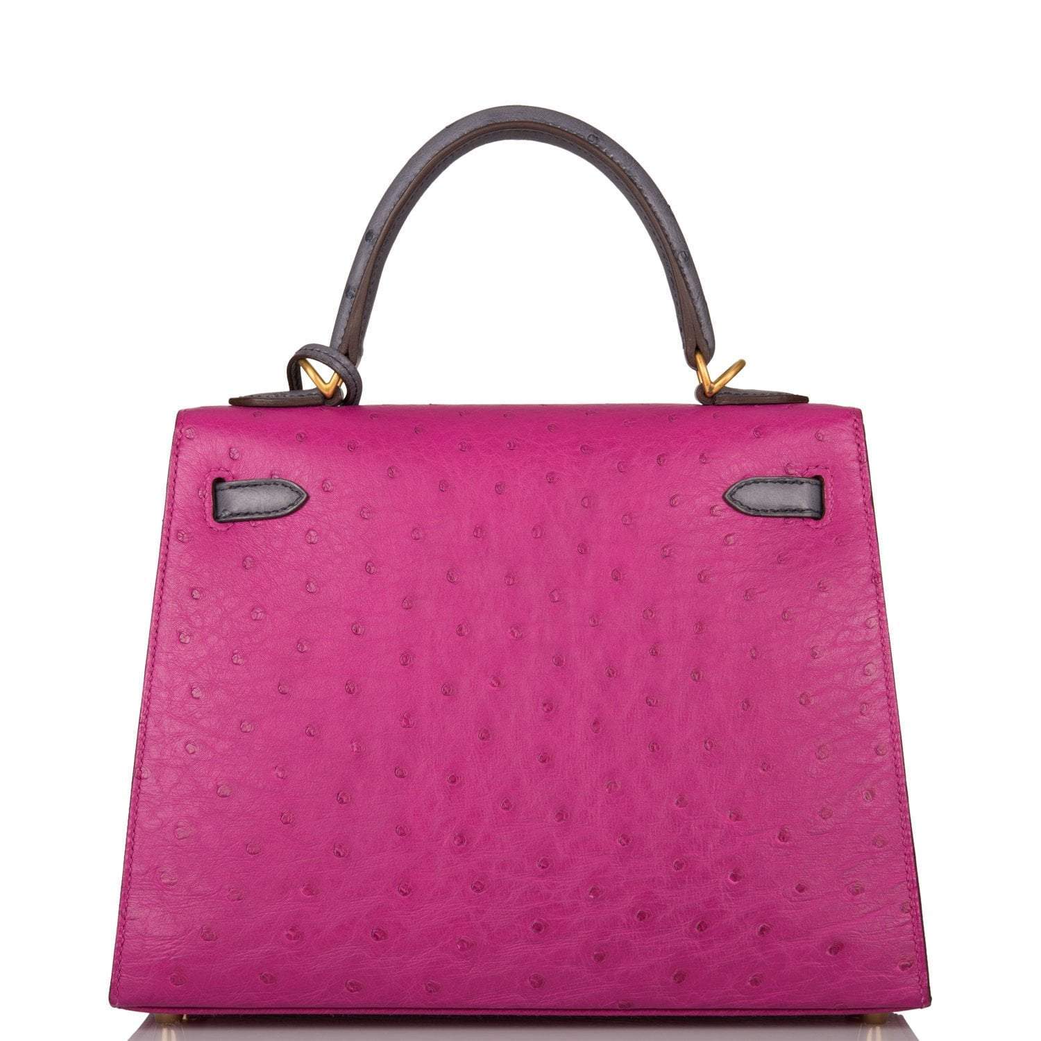 Hermes Horseshoe Stamp HSS Bi-Color Rose Pourpre Gris Agate Ostrich Sellier Kelly 25cm Brushed Gold Hardware - Image 4