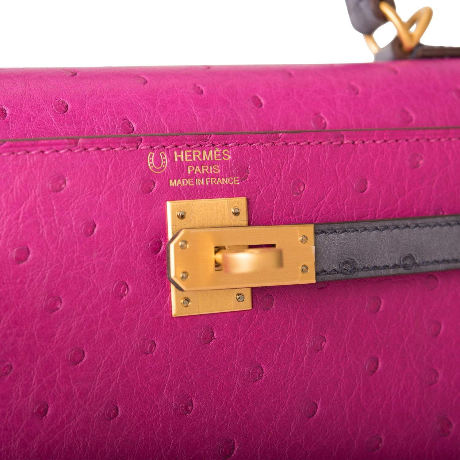 Hermes Horseshoe Stamp HSS Bi-Color Rose Pourpre Gris Agate Ostrich Sellier Kelly 25cm Brushed Gold Hardware - Image 7