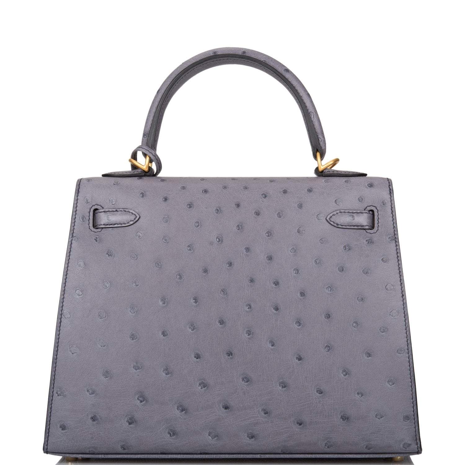 Hermes Horseshoe Stamp (HSS) Bi-Color Gris Agate and Bleu Electric Ostrich Sellier Kelly 25cm Brushed Gold Hardware - Image 4