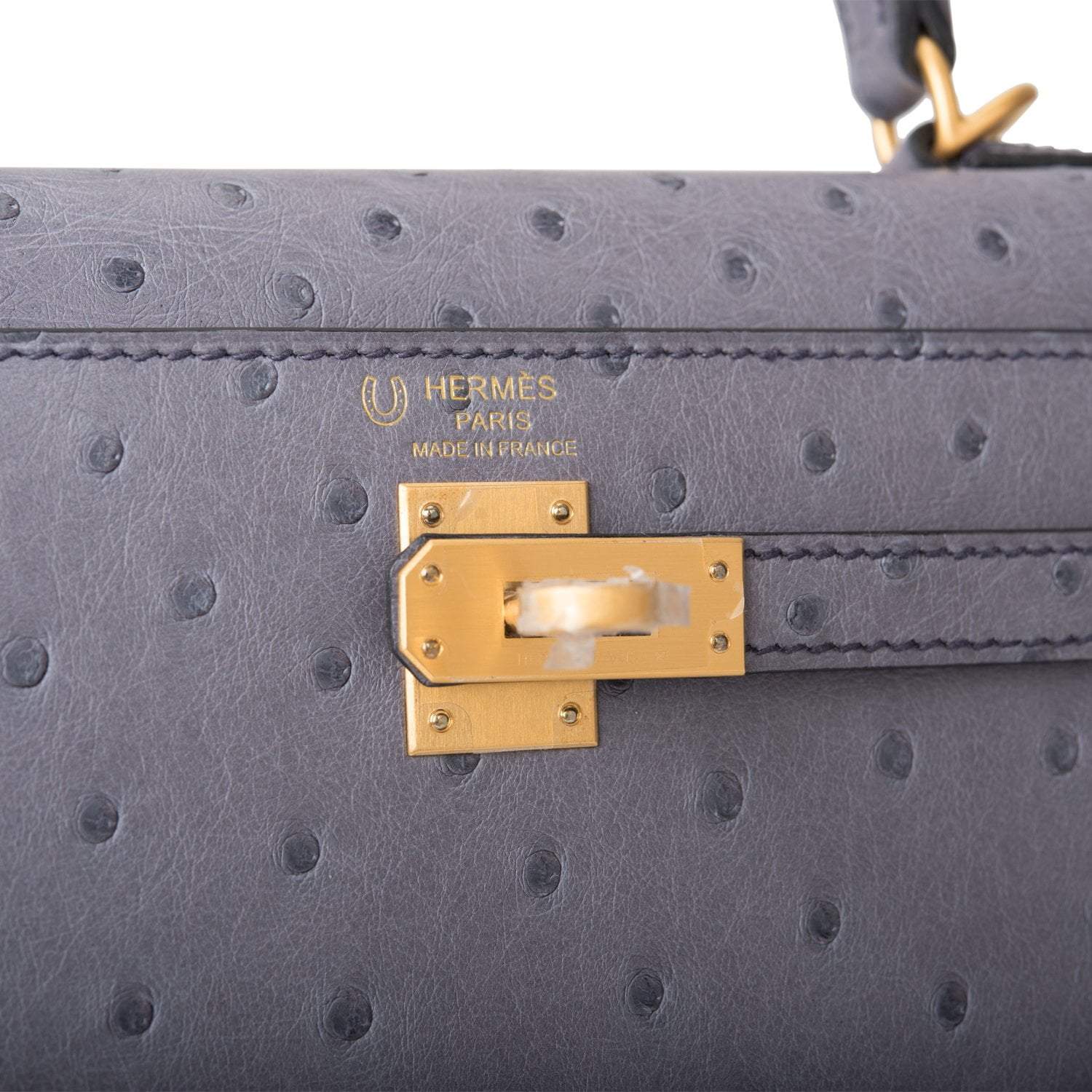 Hermes Horseshoe Stamp (HSS) Bi-Color Gris Agate and Bleu Electric Ostrich Sellier Kelly 25cm Brushed Gold Hardware - Image 7