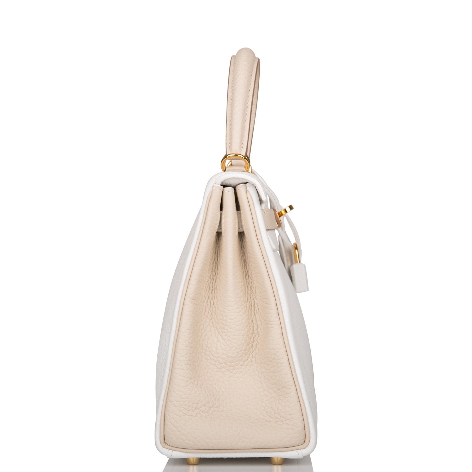 Hermes Horseshoe Stamp (HSS) Bi-Color White and Trench Clemence Retourne Kelly 25cm Gold Hardware - Image 3