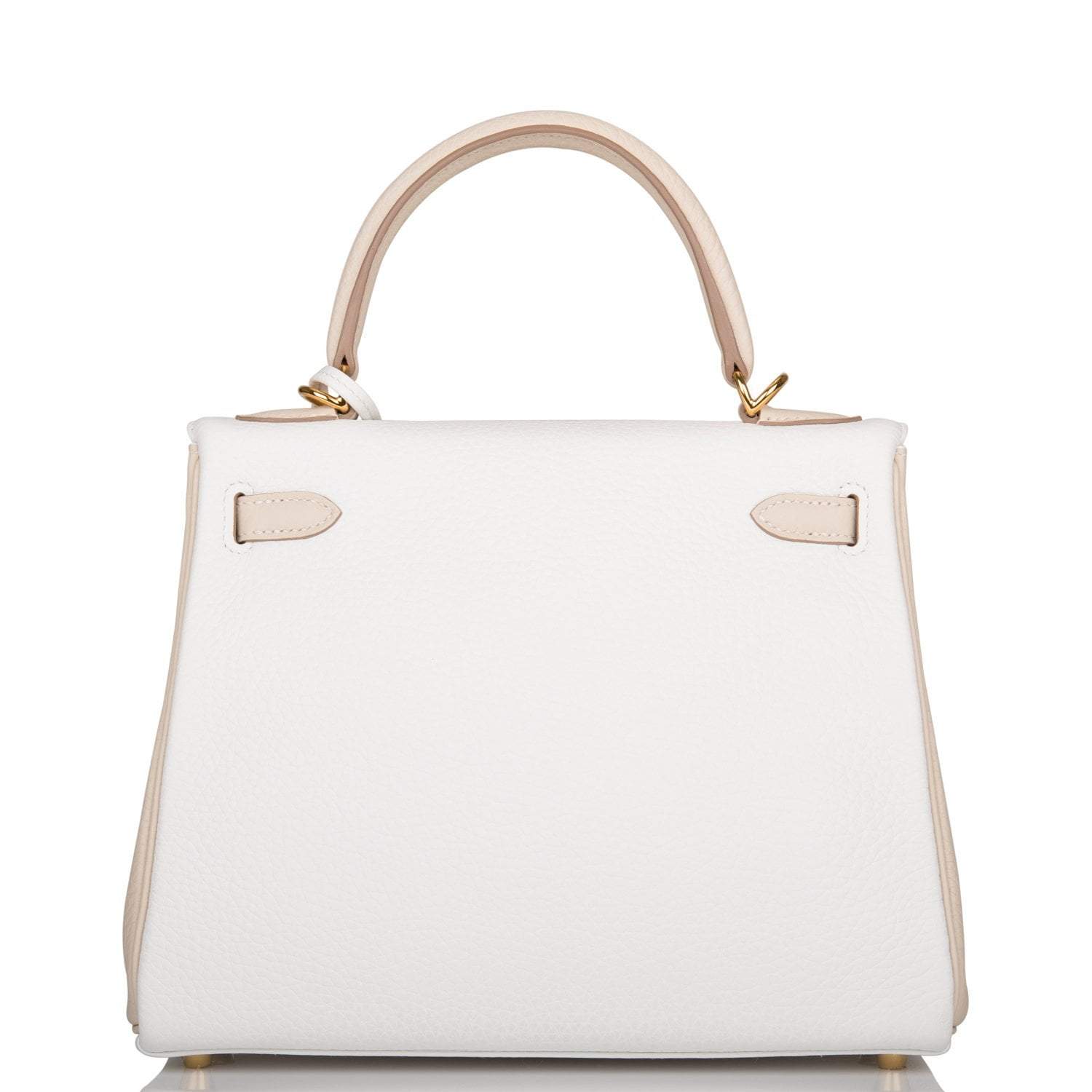 Hermes Horseshoe Stamp (HSS) Bi-Color White and Trench Clemence Retourne Kelly 25cm Gold Hardware - Image 4