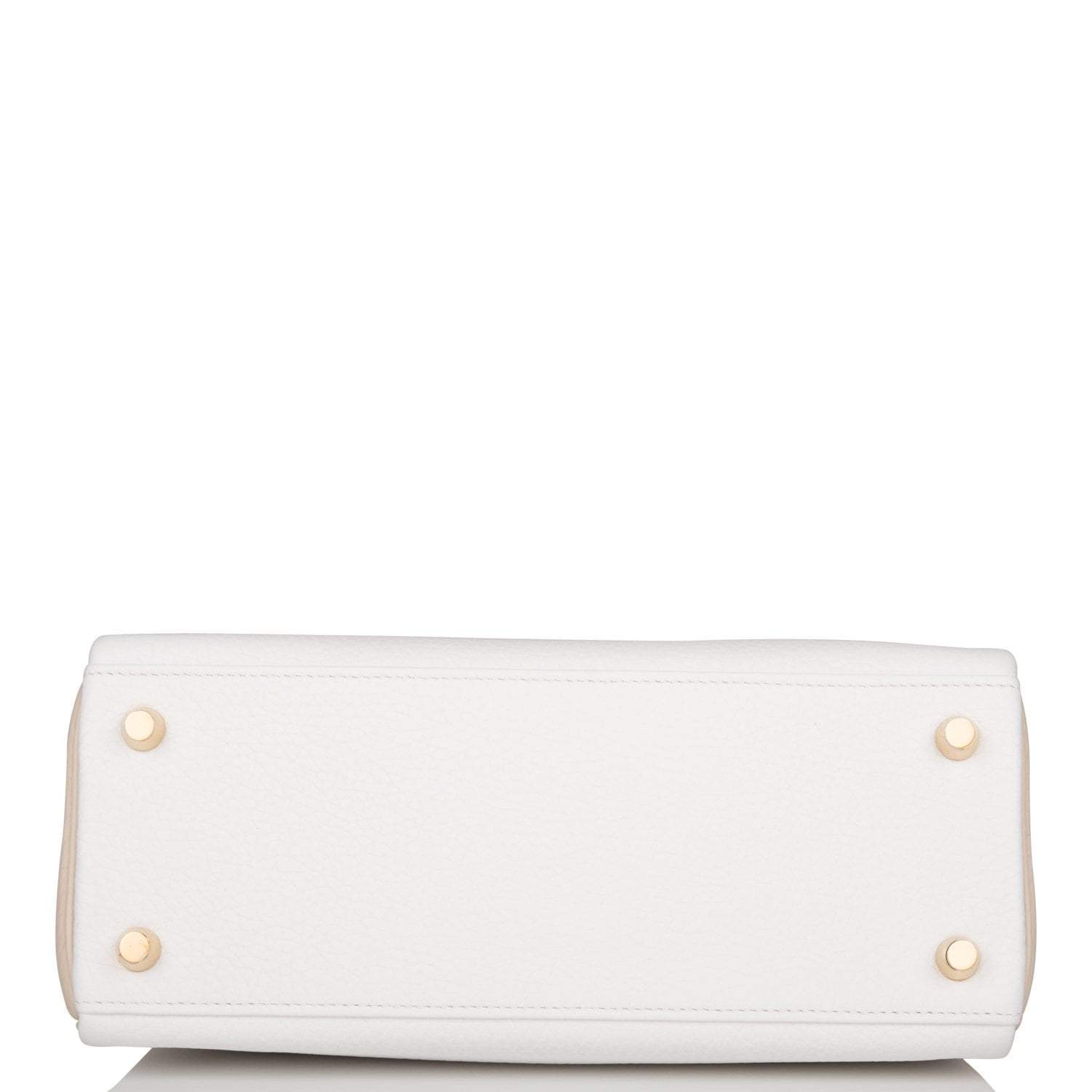 Hermes Horseshoe Stamp (HSS) Bi-Color White and Trench Clemence Retourne Kelly 25cm Gold Hardware - Image 6