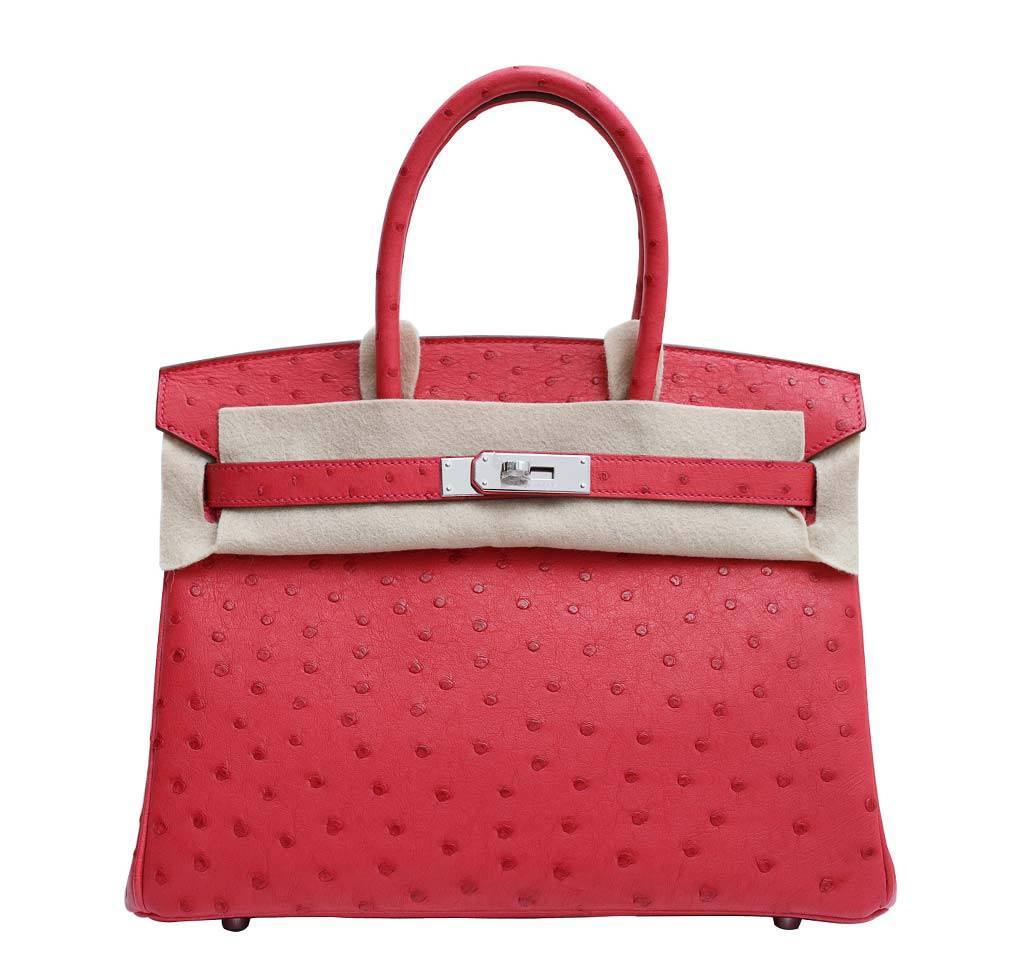 Hermes Birkin 30 Ostrich Bougainvillea Bag - Image 4