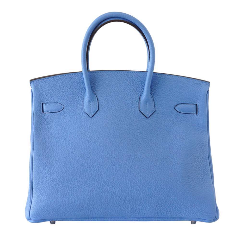 Hermes Birkin 35 Bleu Paradis Clemence Leather Palladium Hardware - Image 6