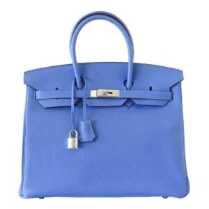 Hermes Birkin 35 Bleu Paradis Clemence Leather Palladium Hardware