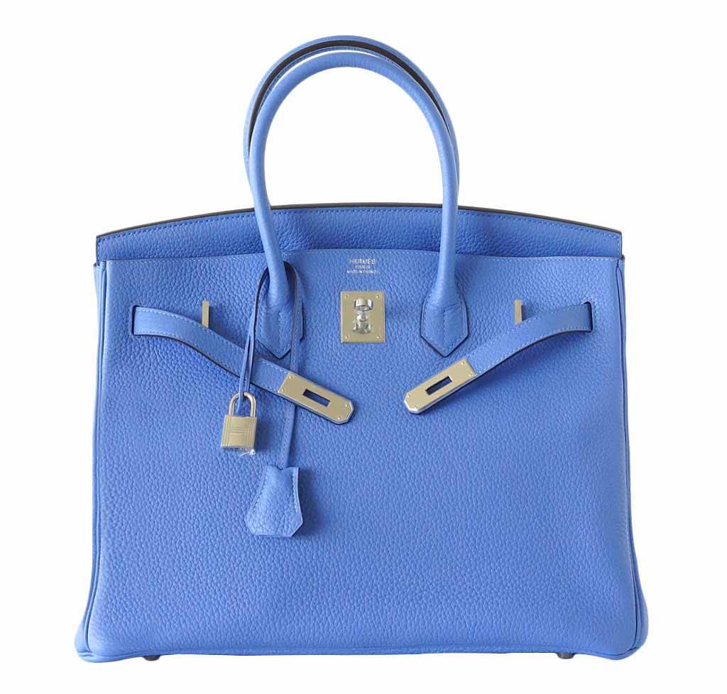 Hermes Birkin 35 Bleu Paradis Clemence Leather Palladium Hardware - Image 3