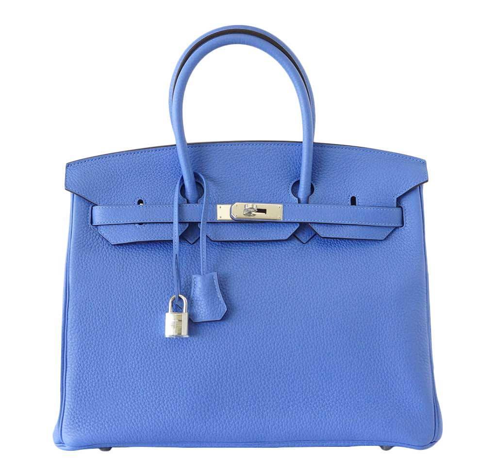 Hermes Birkin 35 Bleu Paradis Clemence Leather Palladium Hardware