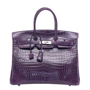 Hermes Birkin 35 Amethyst Porosus Crocodile Leather Palladium Hardware