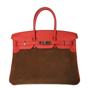 Hermes Birkin 35 Grizzly Capucine Chamois Swift Leather Suede Permabrass Hardware