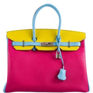 Hermes Birkin 35 HSS Rose Tyrien Blue Celeste Lime Epsom Palladium Hardware 2011 O