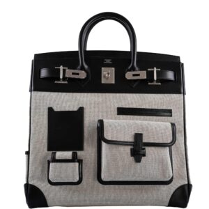 Hermes Cargo HAC Birkin 40 Black Box Toile Palladium Hardware 2021 Z