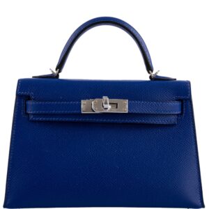 Hermes HSS Kelly 20 Mini II Sellier Blue Electric & Black Interior Epsom Palladium