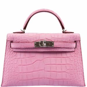 Hermes Kelly 20 Mini II Sellier 5P Bubblegum Matte Pink Alligator Palladium Hardware