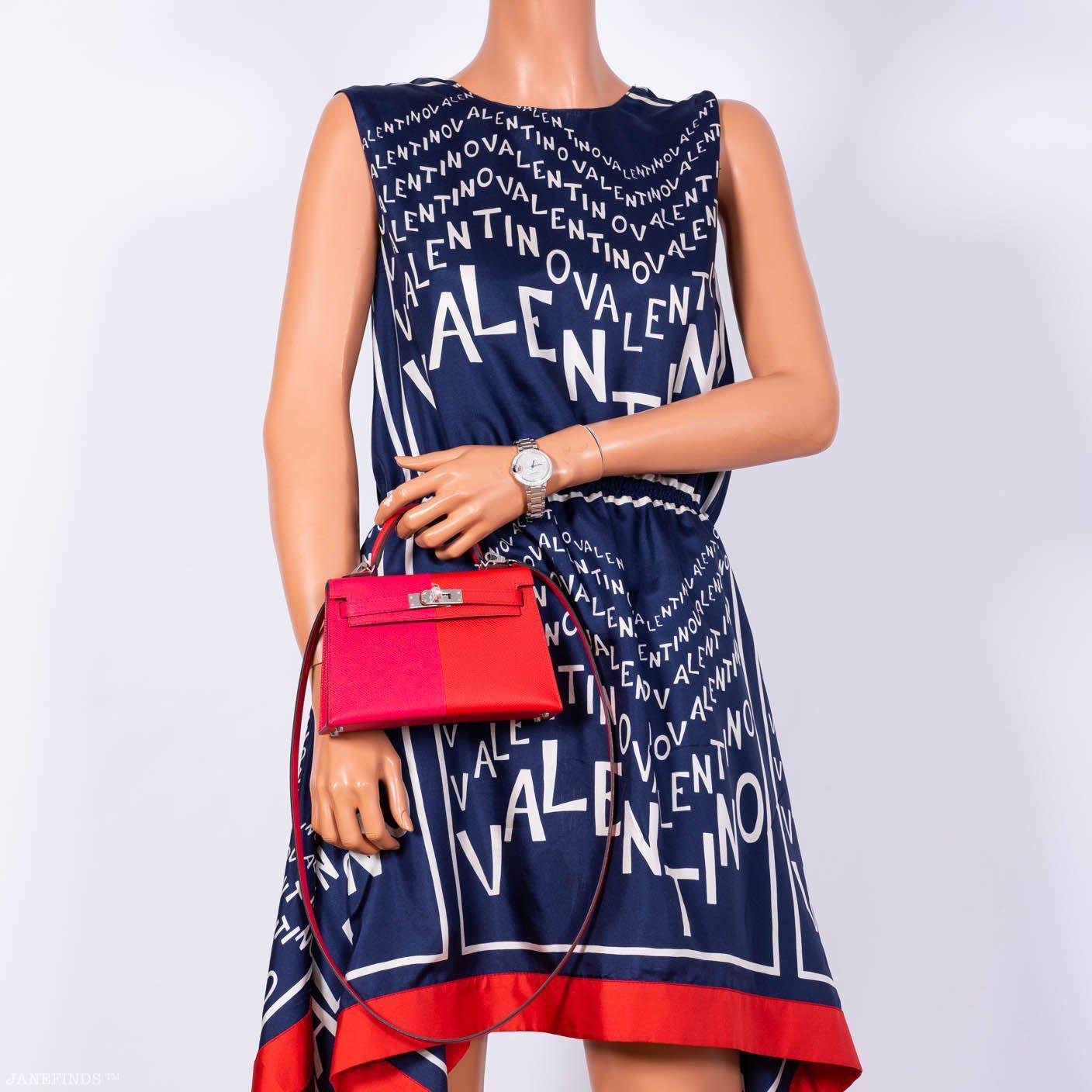 Hermes Kelly 20 Mini II Sellier Tri-color Rose Extreme, Rouge de Coeur, Bleu Zanzibar Epsom Palladium - Image 10