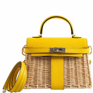 Hermes Kelly 20 Mini Picnic Jaune de Naples Swift & Osier Wicker Palladium Hardware 2019 D