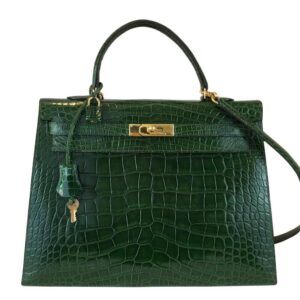 Hermes Kelly Sellier 35 Vert Emerald Alligator Gold Hardware
