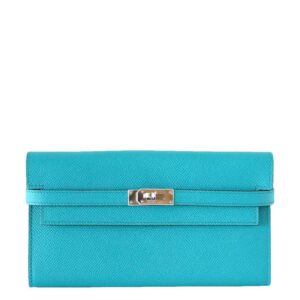 Hermes Kelly Long Wallet Clutch Paon Epsom Leather Palladium Hardware