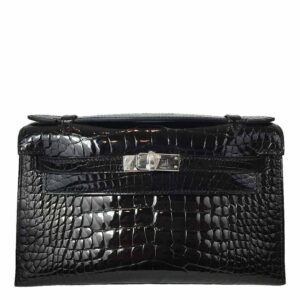 Hermès Kelly Mini Pochette Black Crocodile Bag PHW