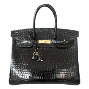 Hermes Birkin 35 Black Shiny Porosus Crocodile Gold Hardware