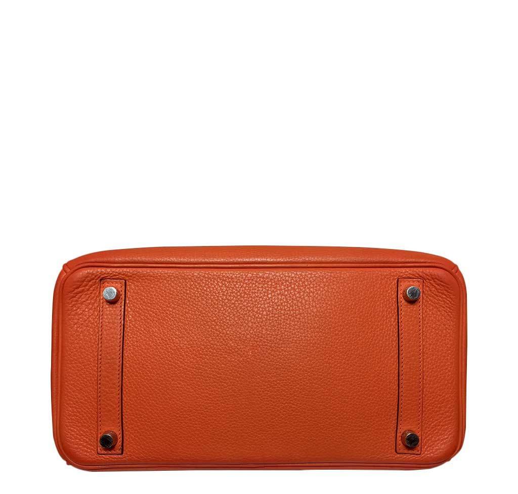 Hermes Birkin 30 Feu Orange Clemence Leather Palladium Hardware - Image 8