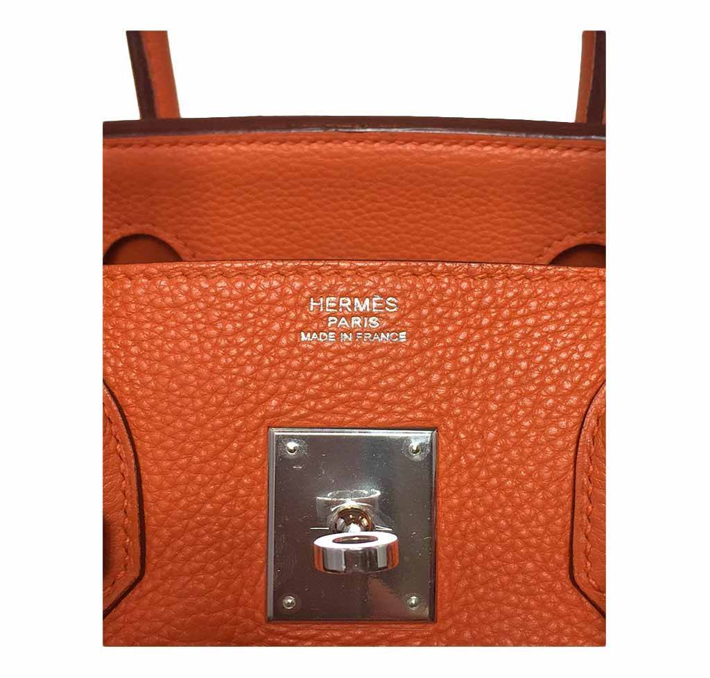 Hermes Birkin 30 Feu Orange Clemence Leather Palladium Hardware - Image 4