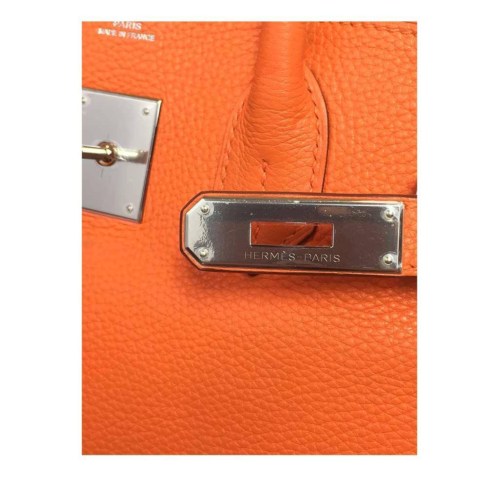 Hermes Birkin 30 Feu Orange Clemence Leather Palladium Hardware - Image 5