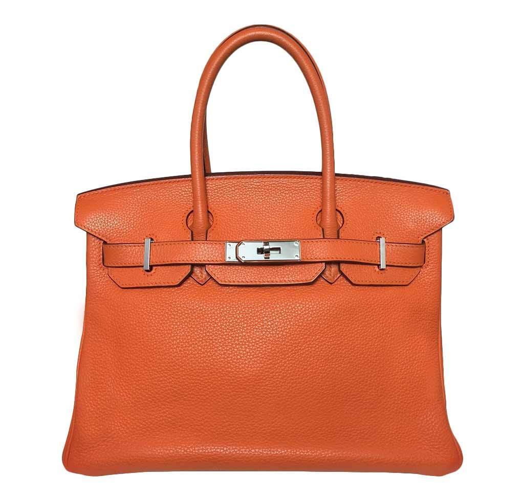 Hermes Birkin 30 Feu Orange Clemence Leather Palladium Hardware