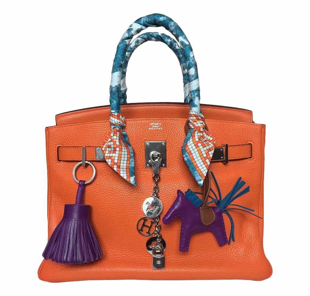 Hermes Birkin 30 Feu Orange Clemence Leather Palladium Hardware - Image 3