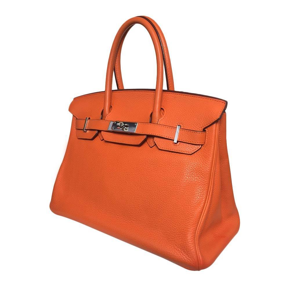 Hermes Birkin 30 Feu Orange Clemence Leather Palladium Hardware - Image 2