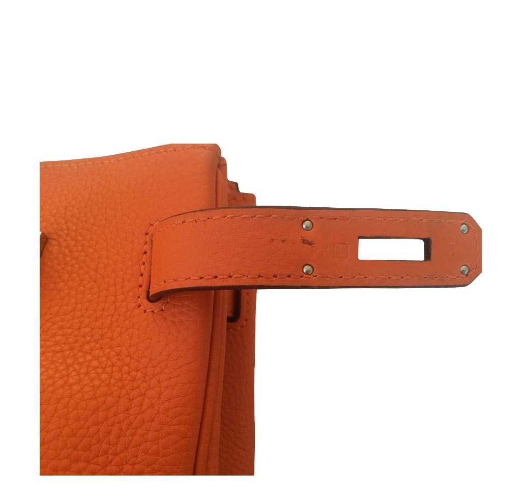 Hermes Birkin 30 Feu Orange Clemence Leather Palladium Hardware - Image 7