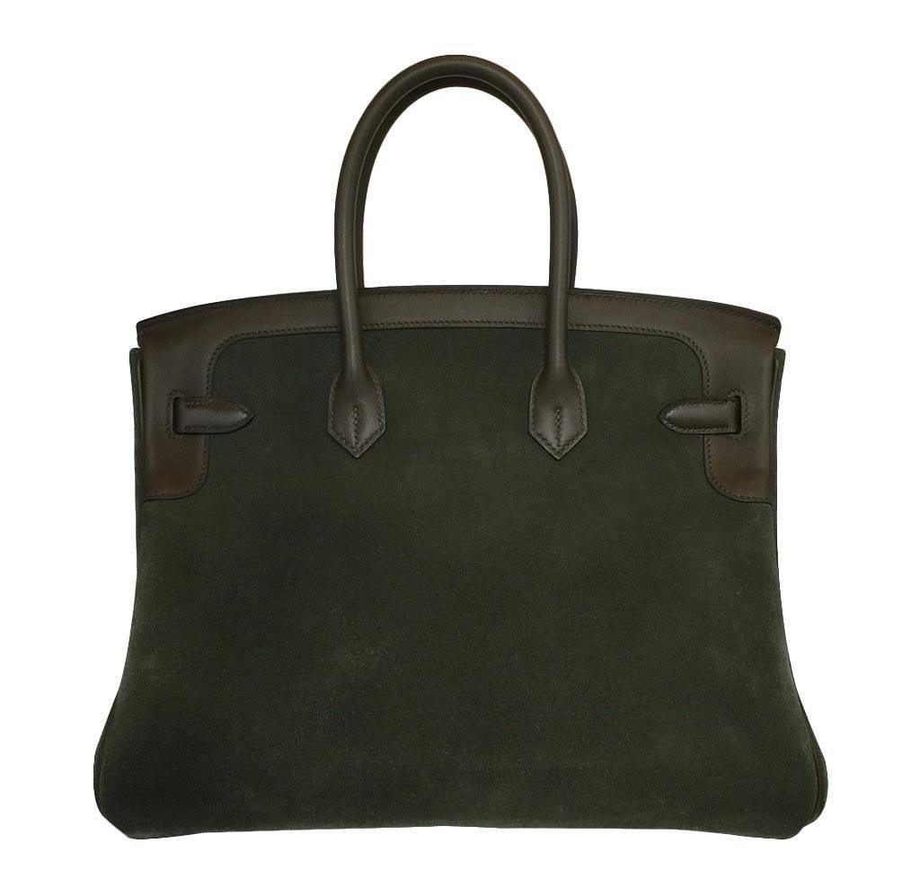 Hermes Birkin 35 Grizzly Vert De Gris Veau Swift Leather Suede Permabrass Hardware - Image 6